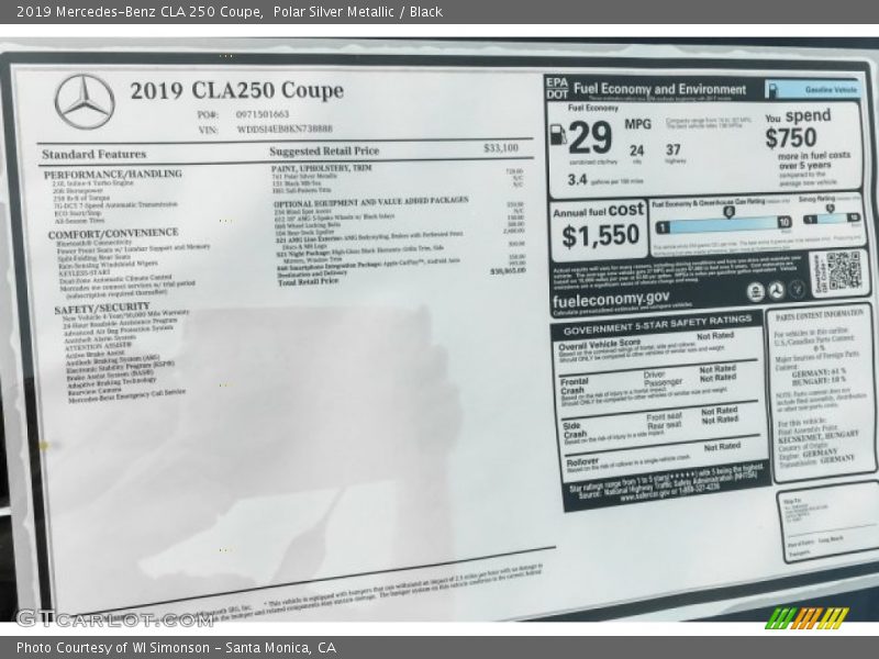 Polar Silver Metallic / Black 2019 Mercedes-Benz CLA 250 Coupe