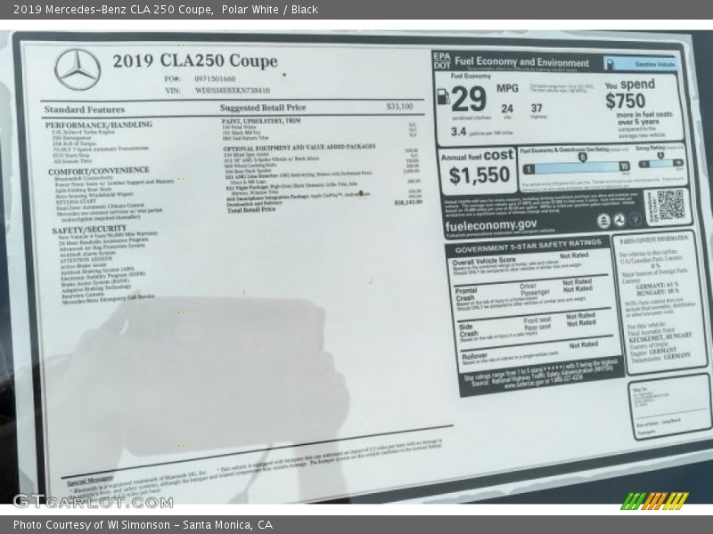 Polar White / Black 2019 Mercedes-Benz CLA 250 Coupe