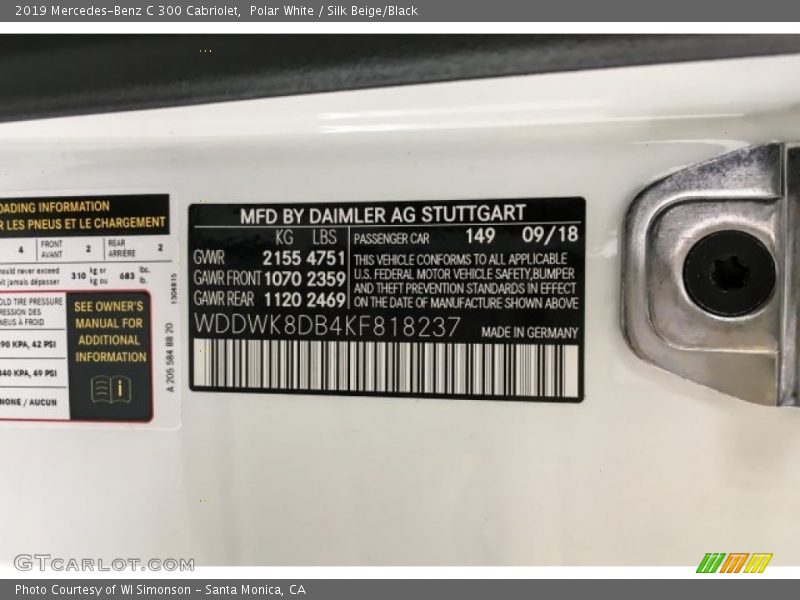 Polar White / Silk Beige/Black 2019 Mercedes-Benz C 300 Cabriolet