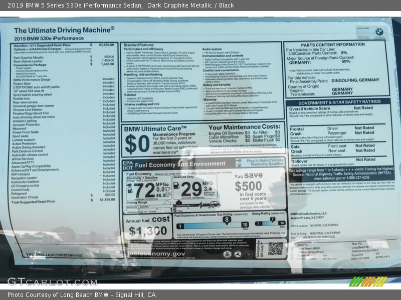 Dark Graphite Metallic / Black 2019 BMW 5 Series 530e iPerformance Sedan