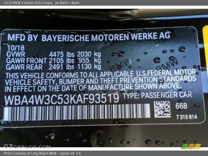 Jet Black / Black 2019 BMW 4 Series 430i Coupe