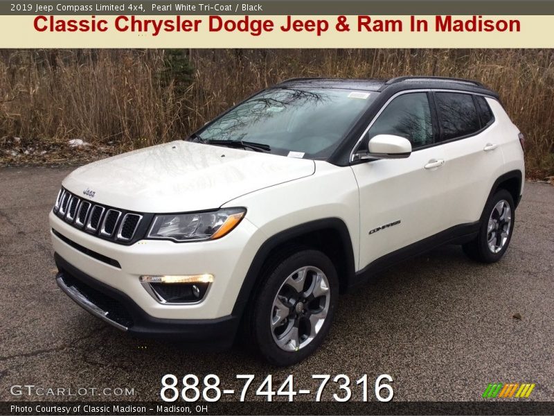Pearl White Tri–Coat / Black 2019 Jeep Compass Limited 4x4