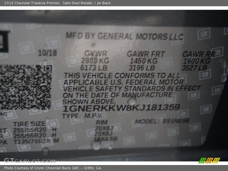 Satin Steel Metallic / Jet Black 2019 Chevrolet Traverse Premier