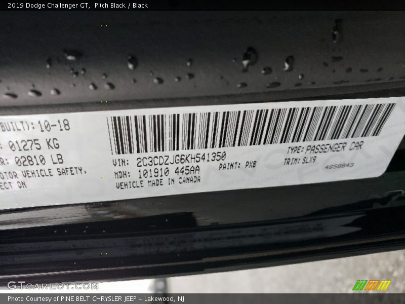 2019 Challenger GT Pitch Black Color Code PX8