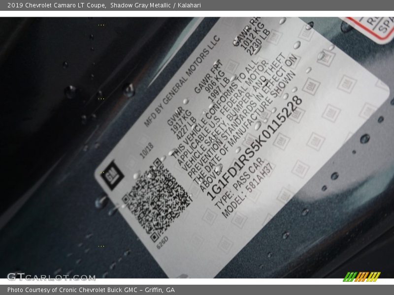 Shadow Gray Metallic / Kalahari 2019 Chevrolet Camaro LT Coupe