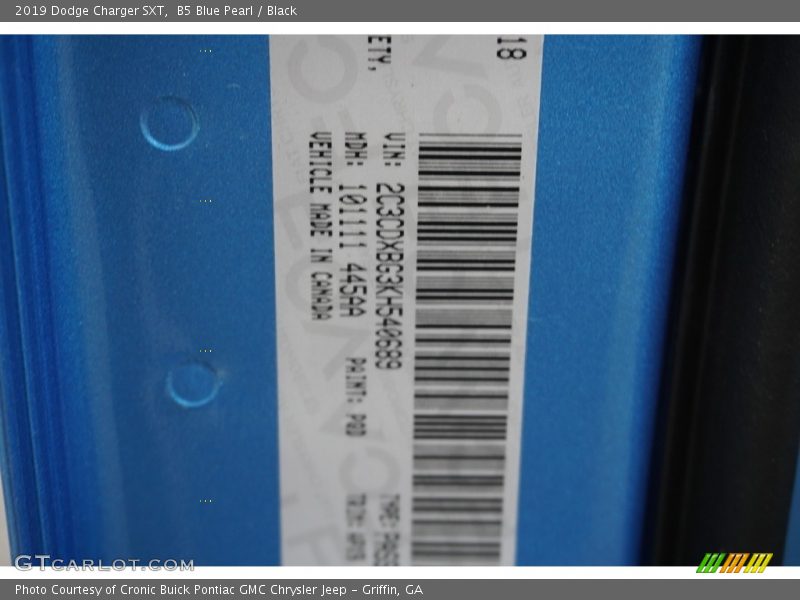 B5 Blue Pearl / Black 2019 Dodge Charger SXT