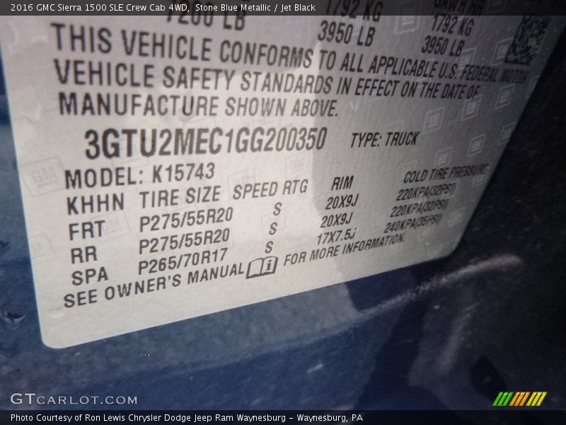 Stone Blue Metallic / Jet Black 2016 GMC Sierra 1500 SLE Crew Cab 4WD