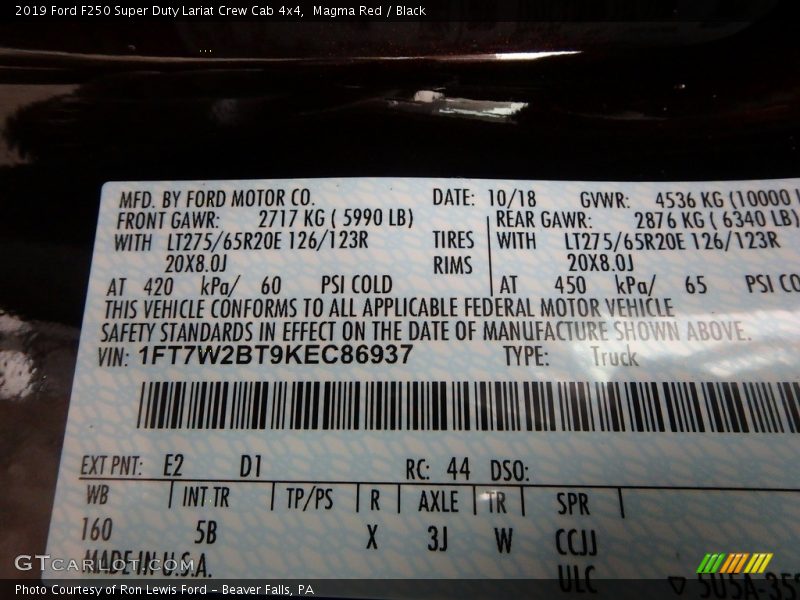 Magma Red / Black 2019 Ford F250 Super Duty Lariat Crew Cab 4x4