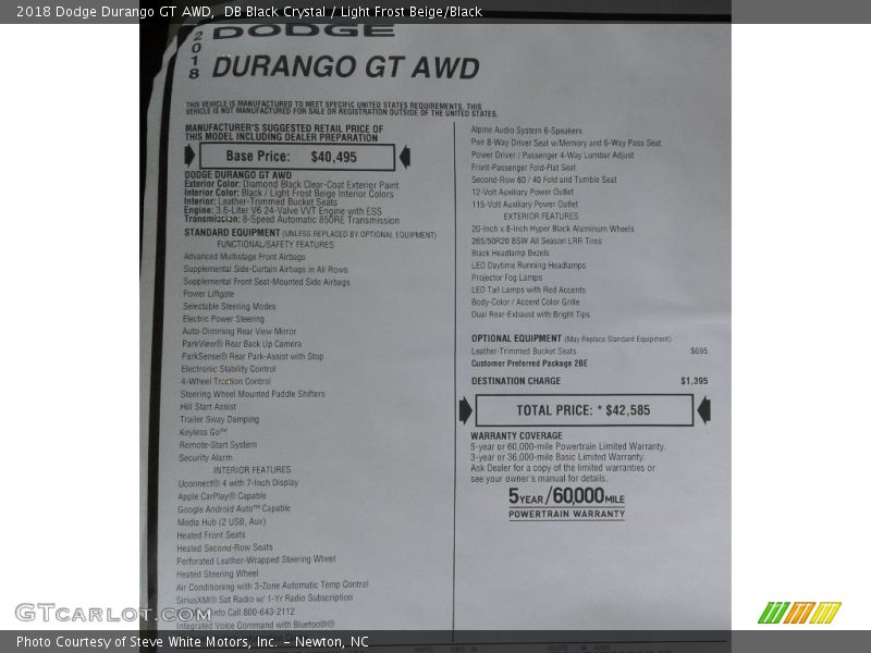 DB Black Crystal / Light Frost Beige/Black 2018 Dodge Durango GT AWD