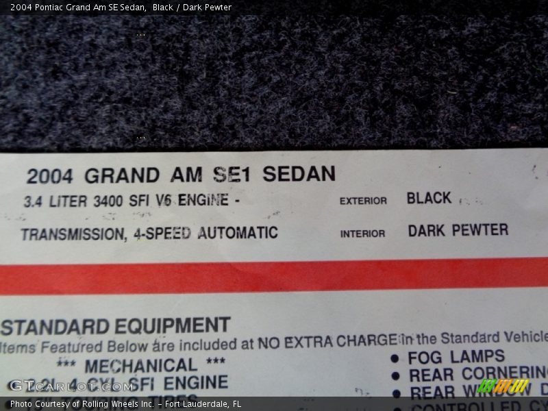 Black / Dark Pewter 2004 Pontiac Grand Am SE Sedan