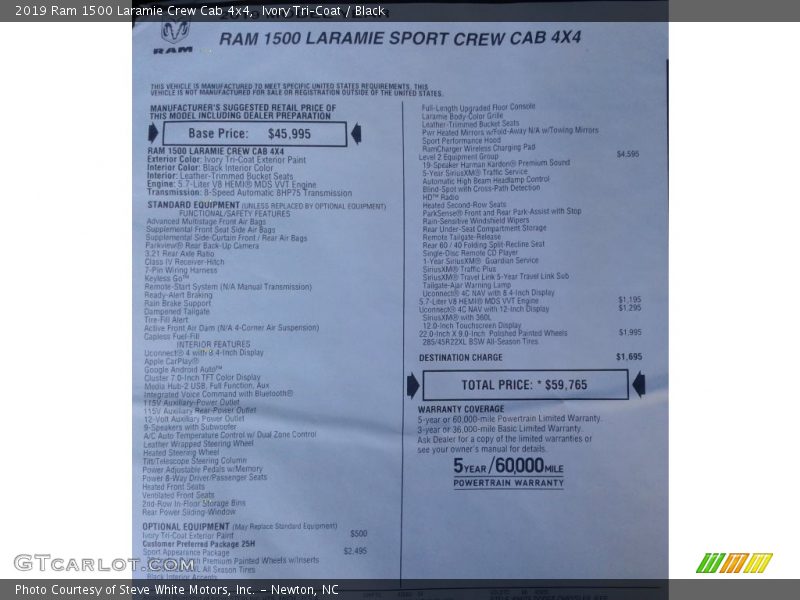 Ivory Tri–Coat / Black 2019 Ram 1500 Laramie Crew Cab 4x4