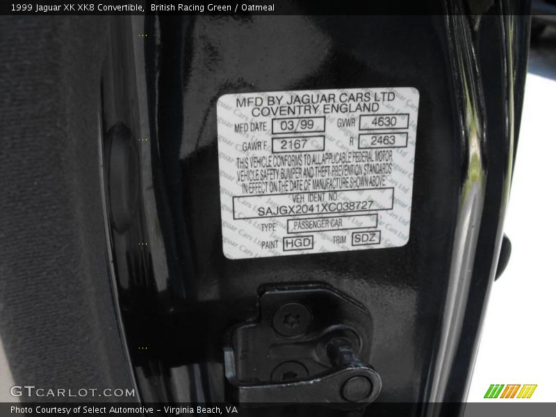 British Racing Green / Oatmeal 1999 Jaguar XK XK8 Convertible