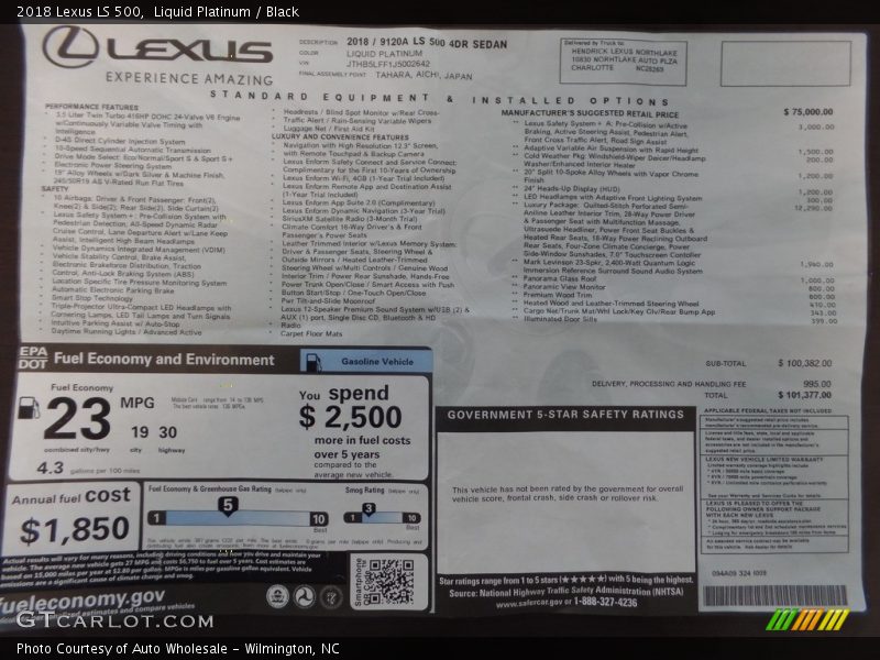  2018 LS 500 Window Sticker