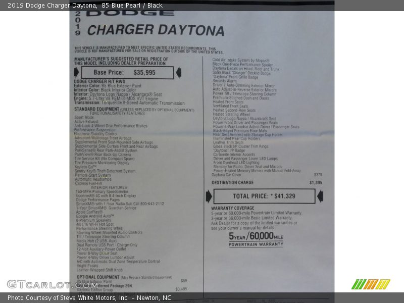 B5 Blue Pearl / Black 2019 Dodge Charger Daytona