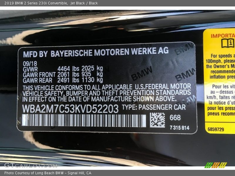 Jet Black / Black 2019 BMW 2 Series 230i Convertible