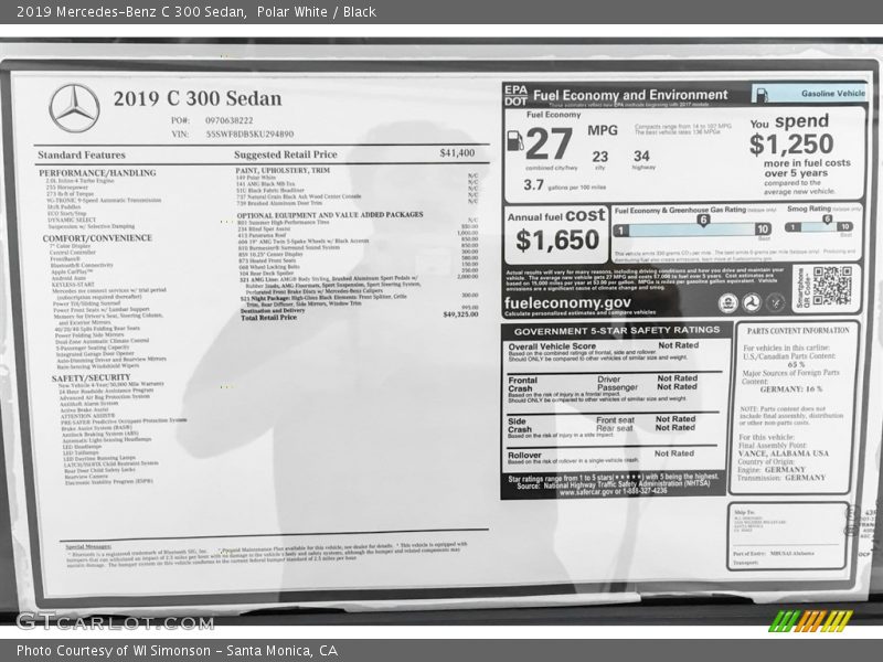 Polar White / Black 2019 Mercedes-Benz C 300 Sedan