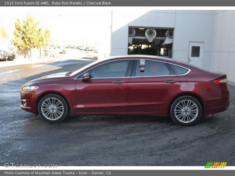 Ruby Red Metallic / Charcoal Black 2016 Ford Fusion SE AWD