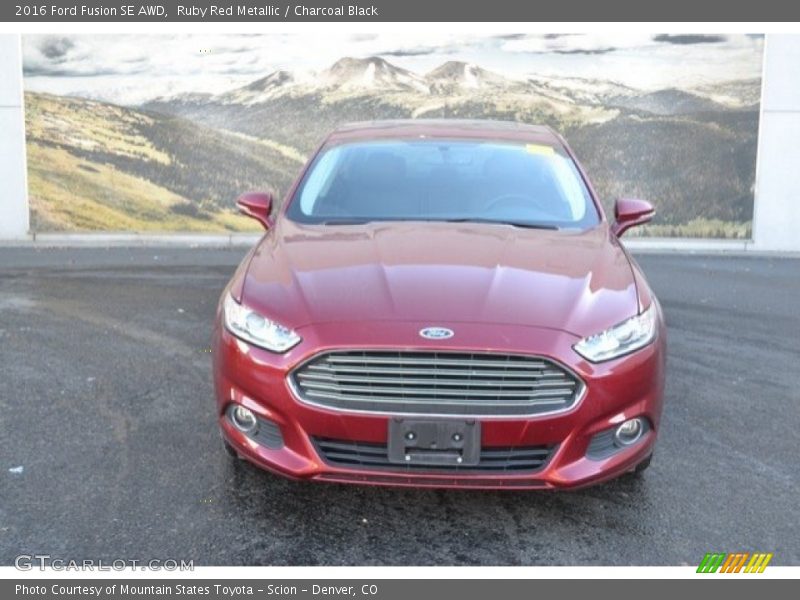 Ruby Red Metallic / Charcoal Black 2016 Ford Fusion SE AWD