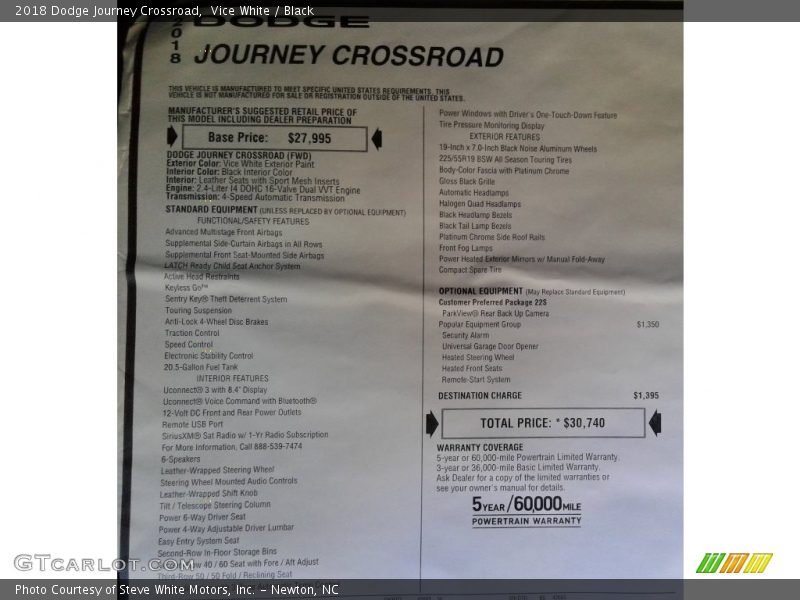 Vice White / Black 2018 Dodge Journey Crossroad