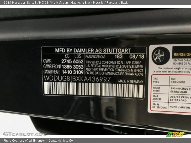 2019 S AMG 63 4Matic Sedan Magnetite Black Metallic Color Code 183