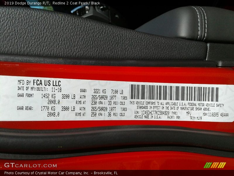 Redline 2 Coat Pearl / Black 2019 Dodge Durango R/T