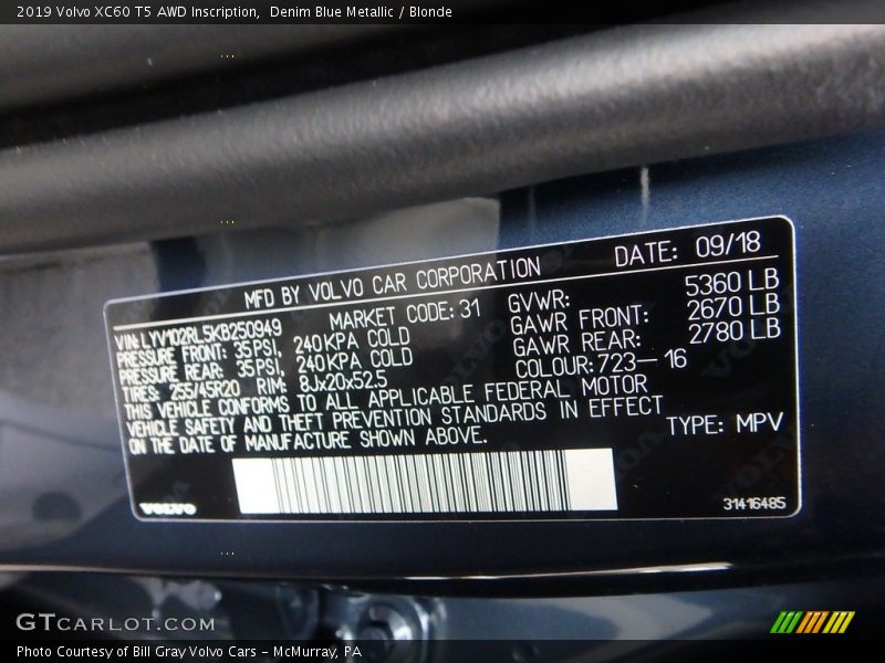 Denim Blue Metallic / Blonde 2019 Volvo XC60 T5 AWD Inscription