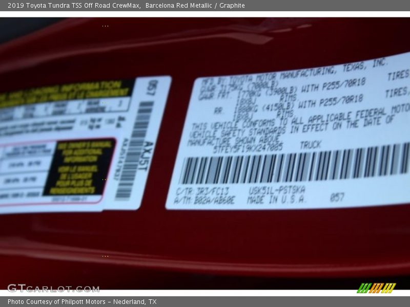 2019 Tundra TSS Off Road CrewMax Barcelona Red Metallic Color Code 3R3