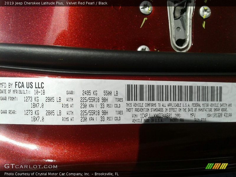 Velvet Red Pearl / Black 2019 Jeep Cherokee Latitude Plus