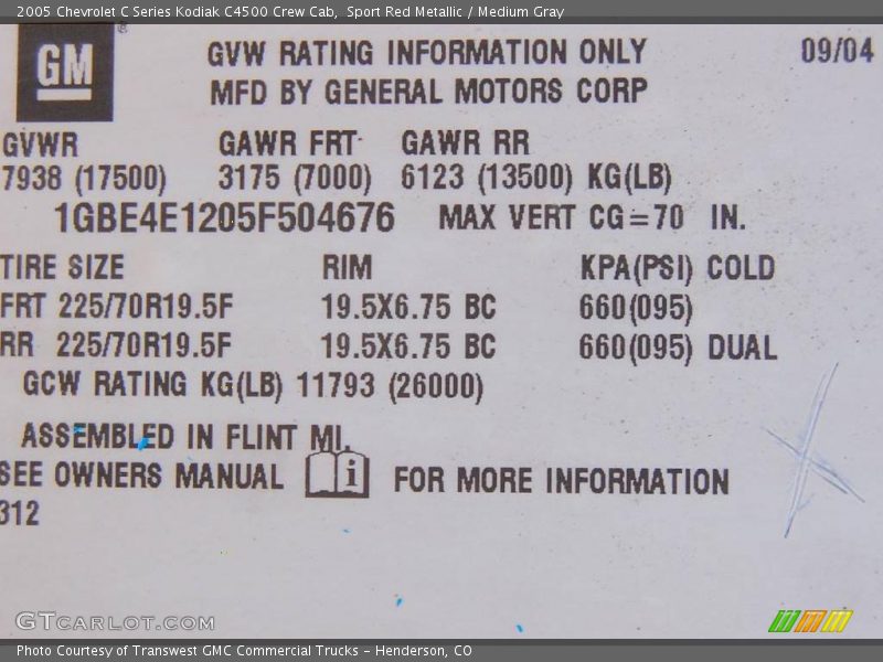 Sport Red Metallic / Medium Gray 2005 Chevrolet C Series Kodiak C4500 Crew Cab
