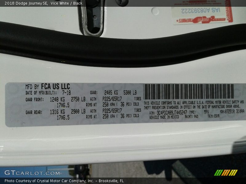 Vice White / Black 2018 Dodge Journey SE
