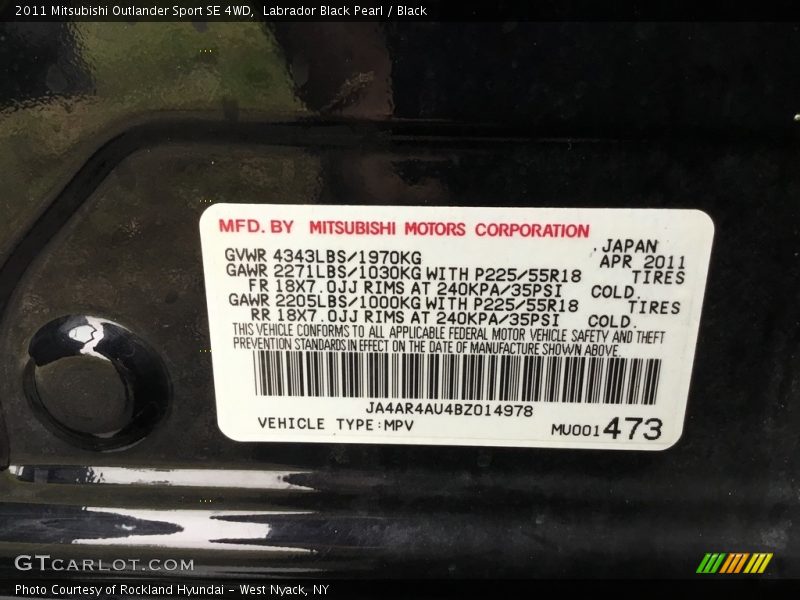 Labrador Black Pearl / Black 2011 Mitsubishi Outlander Sport SE 4WD