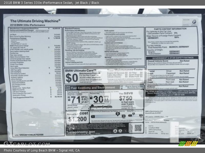 Jet Black / Black 2018 BMW 3 Series 330e iPerformance Sedan