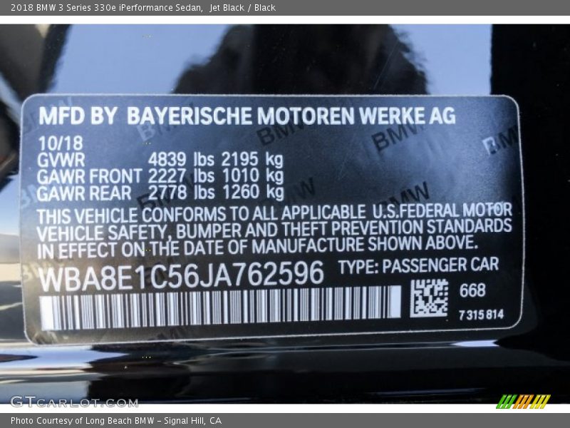 Jet Black / Black 2018 BMW 3 Series 330e iPerformance Sedan