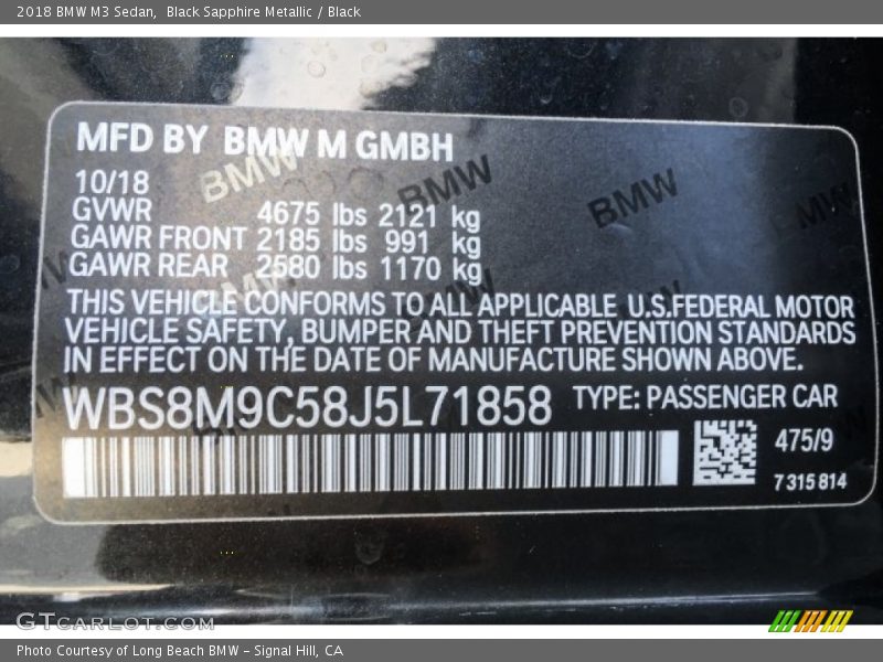 Black Sapphire Metallic / Black 2018 BMW M3 Sedan