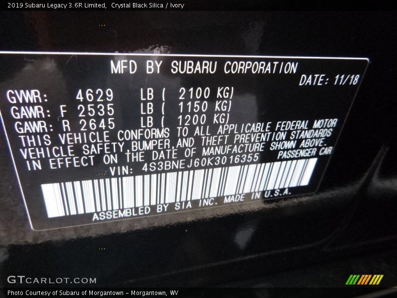 Crystal Black Silica / Ivory 2019 Subaru Legacy 3.6R Limited