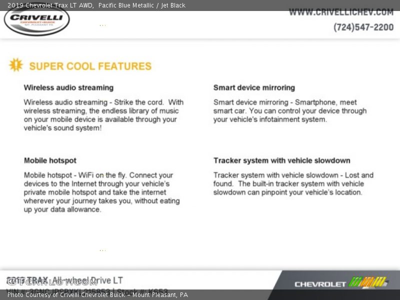 Pacific Blue Metallic / Jet Black 2019 Chevrolet Trax LT AWD