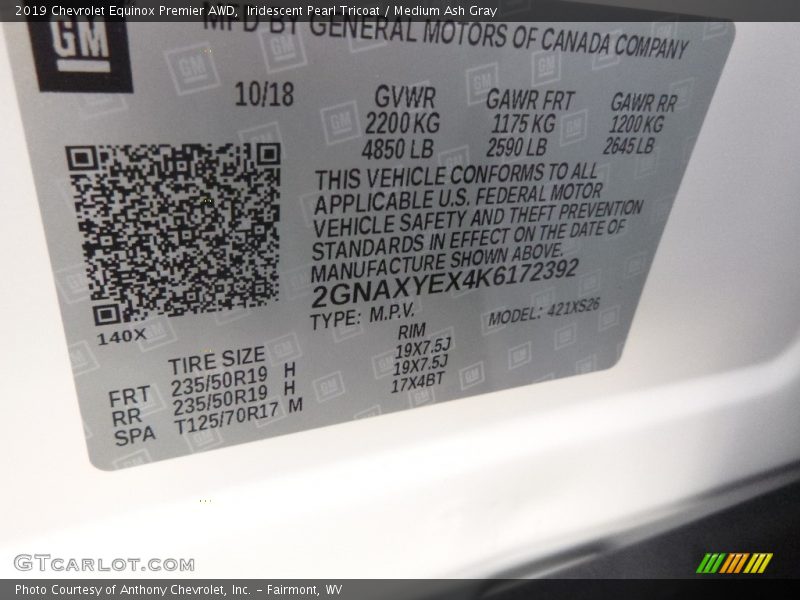 Iridescent Pearl Tricoat / Medium Ash Gray 2019 Chevrolet Equinox Premier AWD
