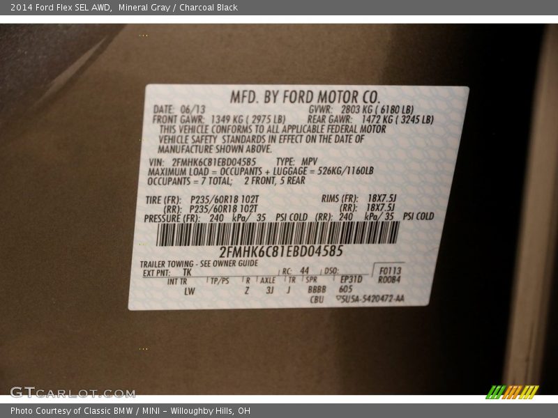 Mineral Gray / Charcoal Black 2014 Ford Flex SEL AWD