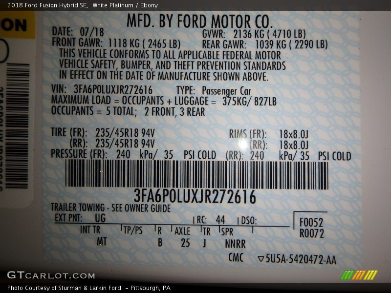 White Platinum / Ebony 2018 Ford Fusion Hybrid SE