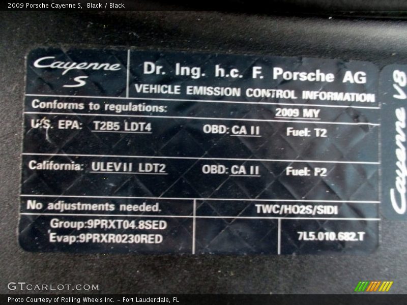 Info Tag of 2009 Cayenne S