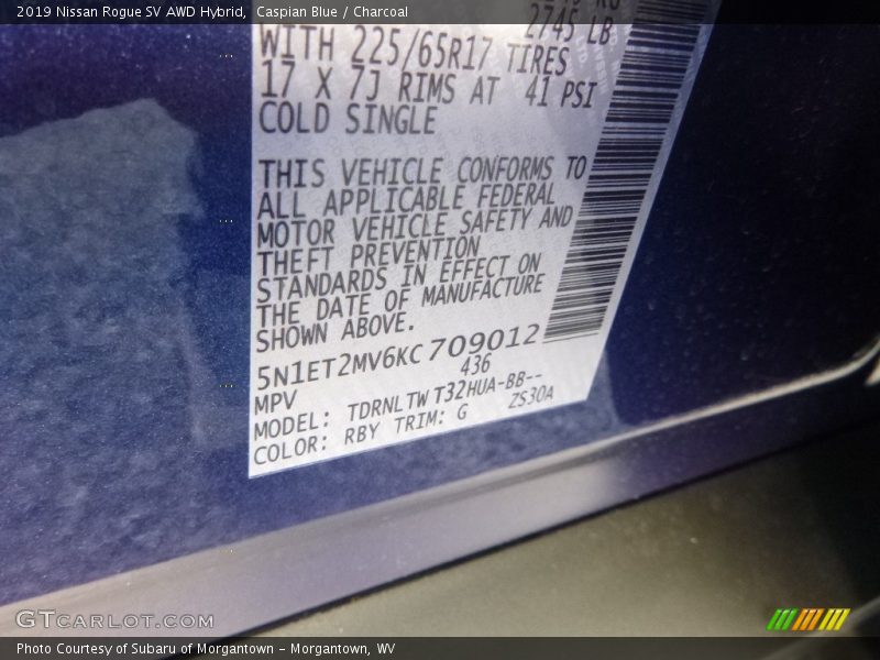 Caspian Blue / Charcoal 2019 Nissan Rogue SV AWD Hybrid