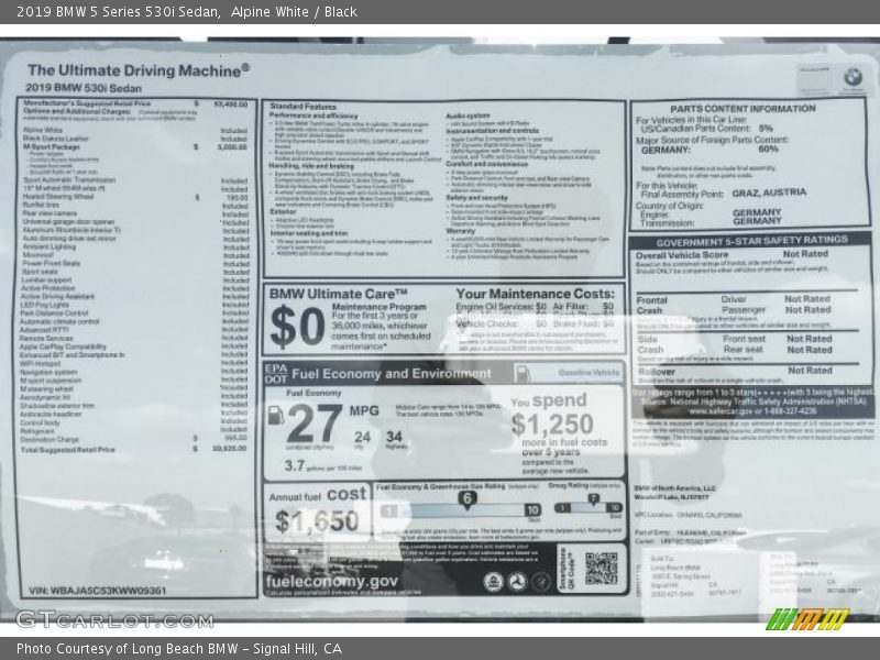 Alpine White / Black 2019 BMW 5 Series 530i Sedan