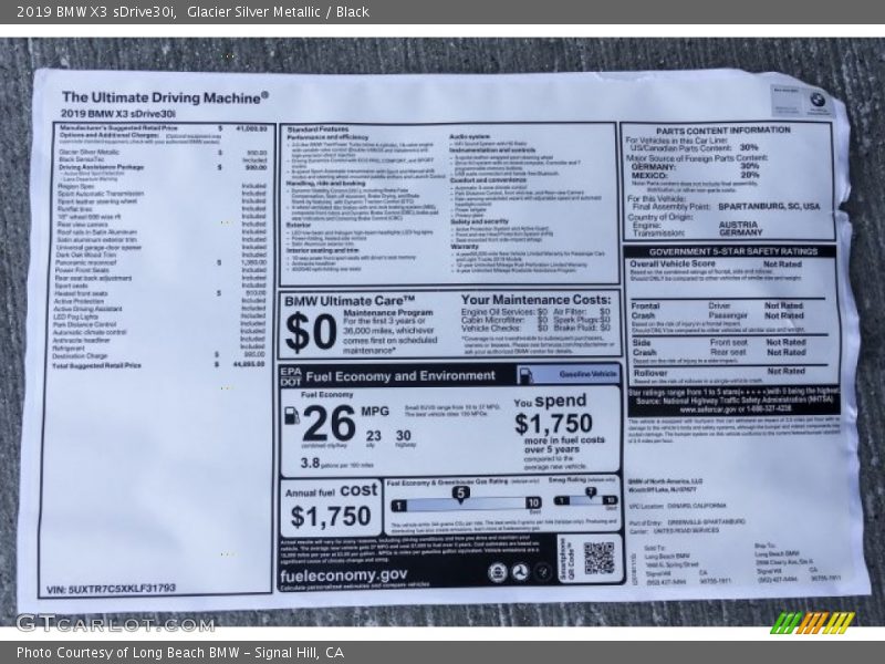 Glacier Silver Metallic / Black 2019 BMW X3 sDrive30i