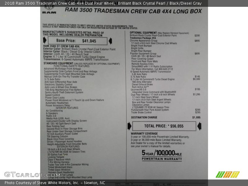 Brilliant Black Crystal Pearl / Black/Diesel Gray 2018 Ram 3500 Tradesman Crew Cab 4x4 Dual Rear Wheel