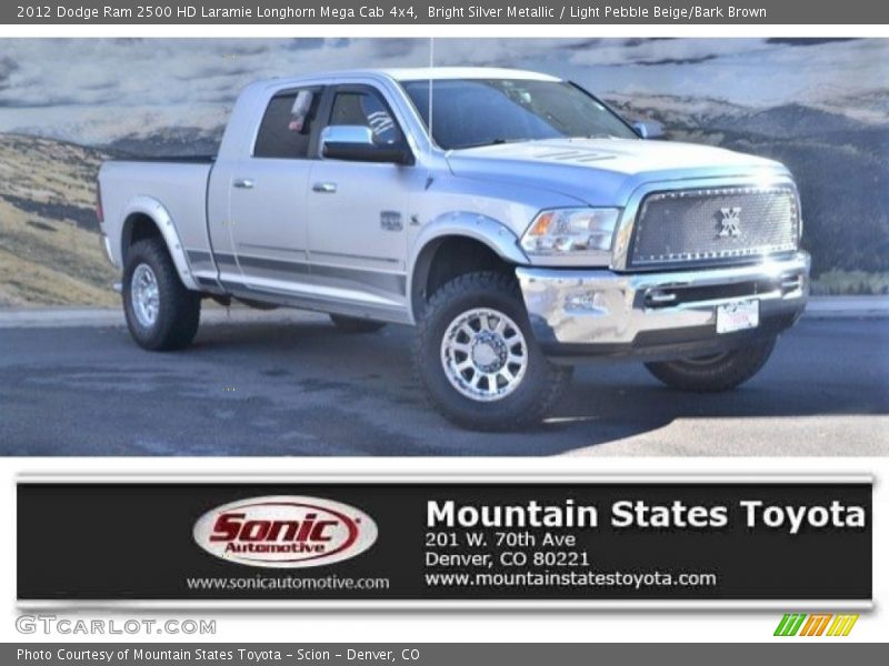 Bright Silver Metallic / Light Pebble Beige/Bark Brown 2012 Dodge Ram 2500 HD Laramie Longhorn Mega Cab 4x4