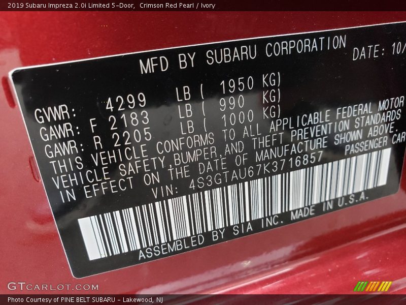 Crimson Red Pearl / Ivory 2019 Subaru Impreza 2.0i Limited 5-Door