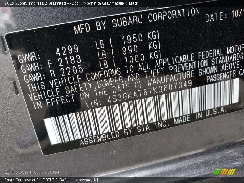 Magnetite Gray Metallic / Black 2019 Subaru Impreza 2.0i Limited 4-Door