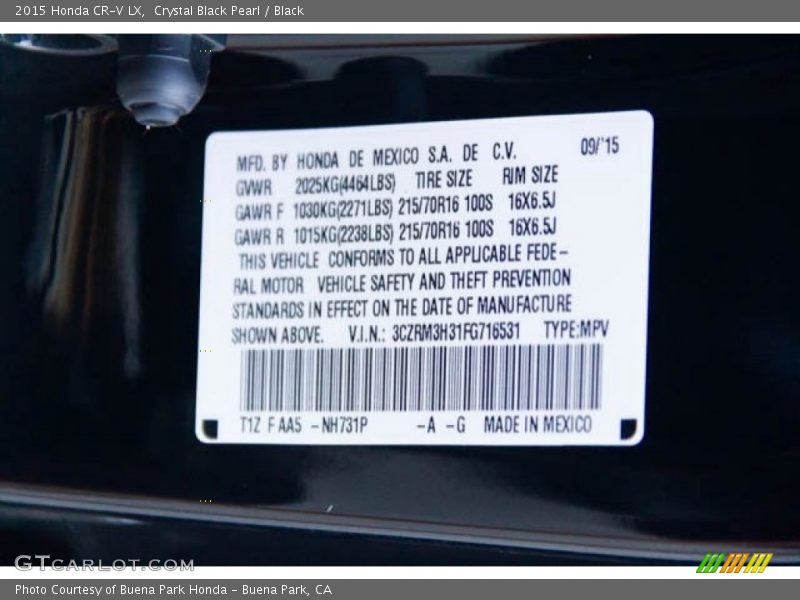 Crystal Black Pearl / Black 2015 Honda CR-V LX