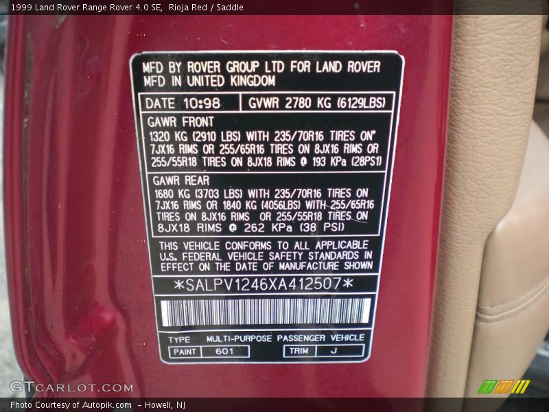 Rioja Red / Saddle 1999 Land Rover Range Rover 4.0 SE