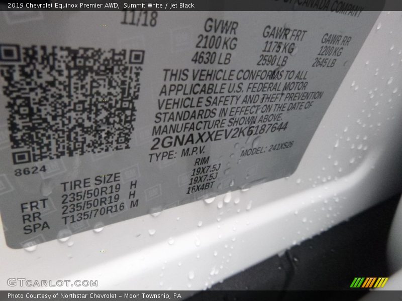 Summit White / Jet Black 2019 Chevrolet Equinox Premier AWD